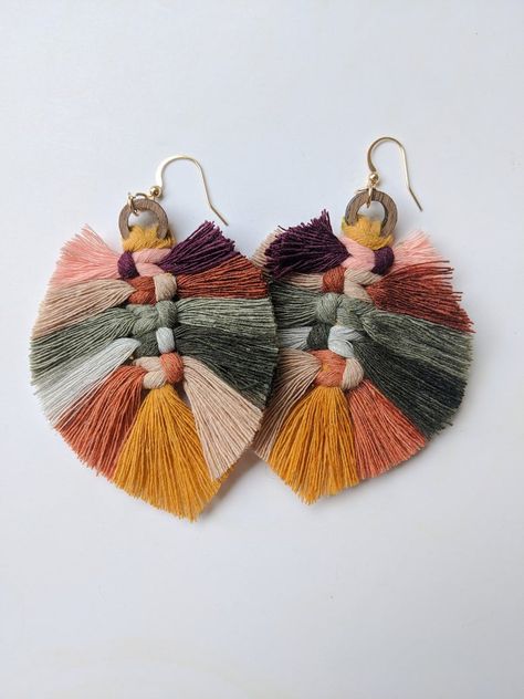 Macrame Feather Earrings, Chunky Macrame, Macrame Products, Color Macrame, Rainbow Feather, Macrame Tassel, Large Feathers, Boho Feathers, Macrame Earrings