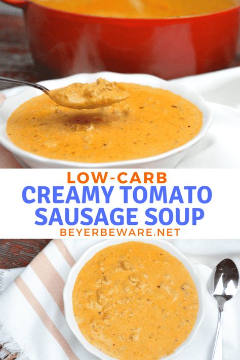 Tomato Sausage Soup, Soup Sausage, Keto Sausage Recipe, Diet Desserts Recipes, Picnic Potluck, Keto Soup Recipes, Sausage Soup Recipes, Low Carb Soups, Soup Creamy