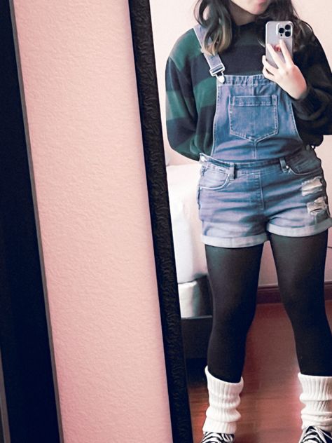 Overall And Hoodie Outfit, Sweater And Overalls Outfits, Tate Sweater, Overalls Outfits, Goth Chic, Little Outfits, Hoodie Outfit, Clothing Ideas, Leg Warmers