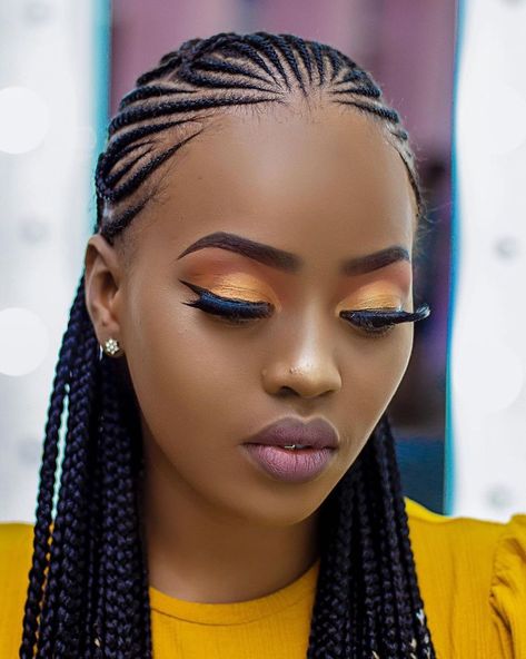 Carrot Hair Styles For Black Women, Half Carrot Half Singles Hairstyles, Conrow Rasta For Black Women, Half Braids Half Cornrows Black Women, Carrot Hairstyles For Black Women, Abuja Lines, Styling Black Hair, Lines Hairstyles, Natural Cornrow Hairstyles