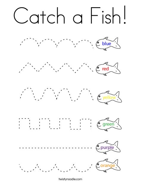 Catch a Fish Coloring Page - Twisty Noodle Ocean Animals Worksheets Preschool, Fish Activities For Preschool, Rainbow Fish Activities, Dr Seuss Preschool Activities, Tracing Font, Dr Seuss Preschool, Ocean Theme Preschool, Trace And Color, Fish Coloring