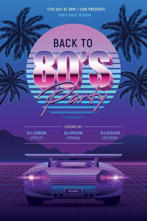 Retrowave Party 80s Poster 90s Poster Art, Retro Style Poster Design, Poster 80s Graphic Design, 80s Party Poster, 80s Posters Music, 80s Aesthetic Party, 80s Poster Design, Retrowave Poster, Retro Party Poster