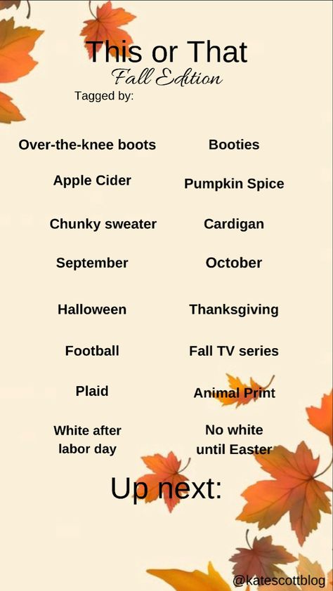 Autumn Social Media Posts, Fall This Or That, Fallen Tv Series, Whiteboard Prompts, Would U Rather, Quiz Template, Posting Ideas, Thanksgiving Football, Engagement Posts