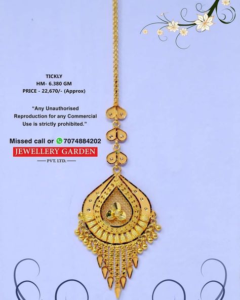 Mangteeka Designs Gold, Gold Tika Design, Gold Mantika, Tikka Jewelry Indian Gold, Gold Tikka, Tikka Designs, Tikka Jewelry, Antique Gold Earrings, Gold Bridal Necklace