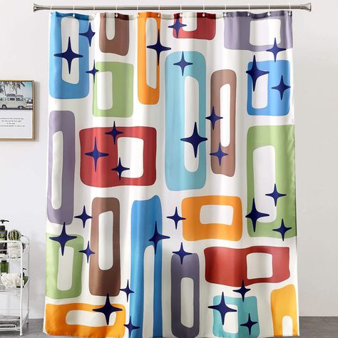 PRICES MAY VARY. -- MID CENTURY BATHROOM DECOR -- This retro shower curtain uses geometric stitching of blue, indigo, brown, orange and terracotta. After thousands of matching tests, this cute shower curtain finally presents the perfect visual experience. -- WATERPROOF SHOWER CURTAIN -- We adopted the latest technology of waterproof coating to this modern shower curtain. Water drops beads up just like a seed pearl and dries quickly. No liner needed, keep your bathroom clean and fresh. -- HEAVY D Old Fashioned Bathroom, Scandinavian Bathroom Decor, Mid Century Bathroom Decor, Scandinavian Accessories, Modern Shower Curtain, Retro Shower Curtain, Cute Shower Curtains, Geometric Shower Curtain, Mid Century Bathroom