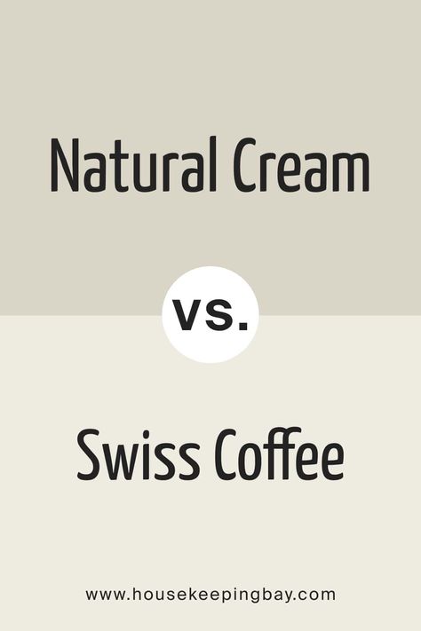 Natural Cream vs Swiss Coffee Swiss Coffee And Natural Cream, Natural Cream Vs Swiss Coffee, Bm Swiss Coffee Cabinets, Swiss Coffee Walls With Darker Trim, Swiss Coffee Palette, Bm Swiss Coffee Walls, Swiss Coffee Color Palette, Bm Natural Cream, Cream Bedroom Walls