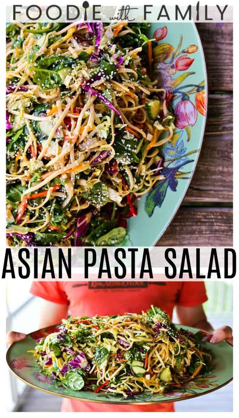 Salad With Purple Cabbage, Recipes With Purple Cabbage, Asian Pasta Salad, Napa Cabbage Recipes, Asian Pasta Salads, Asian Pasta, Crunchy Vegetables, Asian Noodle Salad, Pea Shoots