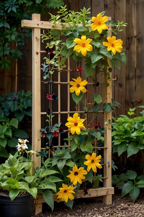 10 Best Flowers For Trellis Fence Trellis Ideas Climbing Vines, Plants That Grow On Trellis, Patio Trellis Ideas, Trellis Art, Backyard Hill, Backyard Hill Landscaping, Trellis Flowers, Backyard Trellis, Hill Landscaping