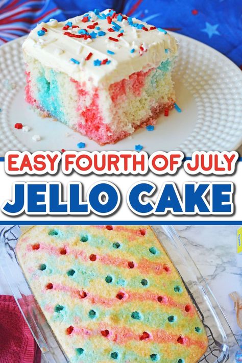 4th Of July Poke Cake, Patriotic Poke Cake, 4th July Food, Papa Birthday, Patriotic Cake, Vacation Food, Poke Cake Recipe, July Desserts, Patriotic Desserts