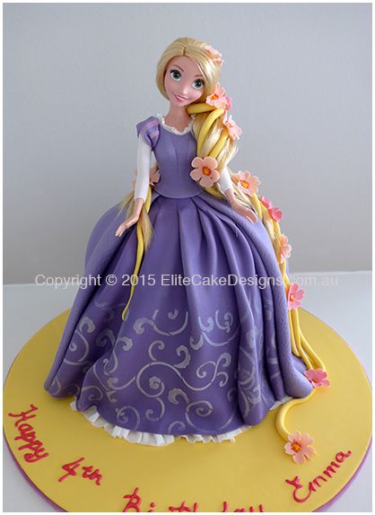 Repunzel from Tangled Girls Birthday Cake Rupanzel Cake Ideas, Rapunzel Doll Cake, Cricut Home Decor Projects, Birthday Cake Disney, Cricut Home Decor, Elsa Torte, Tangled Cake, Rapunzel Birthday Cake, Bolo Rapunzel