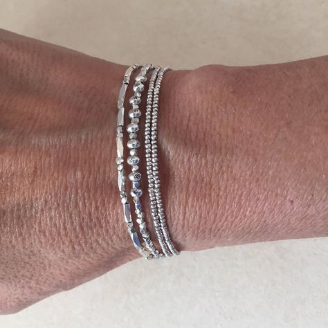 Daisy Stamp Karen Hill Tribe Thai Silver Beaded Stacking | Etsy Sundance Style Jewelry, Silver Bracelet Stack, Jewelry Layering, Bracelet Layering, Sundance Style, Bracelet Dainty, Dainty Bracelet, Silver Bead Bracelet, Nail Jewelry