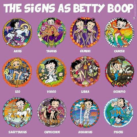 Betty Boop Art, Leo And Virgo, Sagittarius And Capricorn, Virgo And Libra, Capricorn And Aquarius, Taurus And Gemini, Zodiac Art, Betty Boop, Aesthetic Art