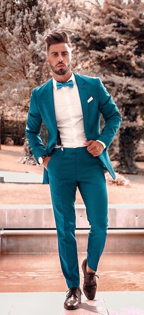 Best Groom Suits, Turquoise Suit, Teal Suit, Suit For Men Wedding, Turquoise Clothes, Best Wedding Suits, Neon Prom Dresses, Suit For Wedding, Blue Suit Men