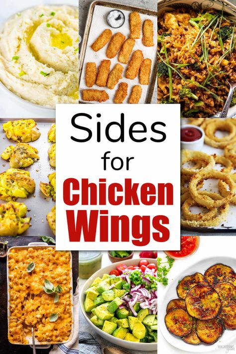 Sides For Baked Chicken Wings, Chicken Wing Dinner Ideas Meals, Hot Wing Dinner Sides, Pizza Wings Party, What Goes With Wings Sides, Sides To Serve With Chicken Wings, What Sides Go With Chicken Wings, Drumsticks Sides Dishes, Hot Wing Side Dishes