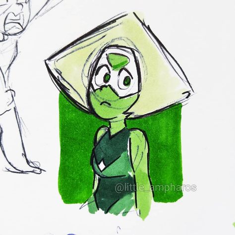 Peridot Drawing, Peridot Fanart, Drawings Inspo, Peridot Steven Universe, Doodle Characters, Space Rocks, Steven Universe Fanart, Universe Art, Space Rock