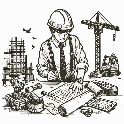 Vector illustration of busy civil engineer in construction field | Premium AI-generated vector Female Engineer Character Design, Engineer Drawing, Engineer Illustration, Engineering Drawing Design, Civil Engineer Wallpaper, Civil Engineer, Engineering Student Aesthetic, Construction Site Drawing, Civil Engineering Illustration