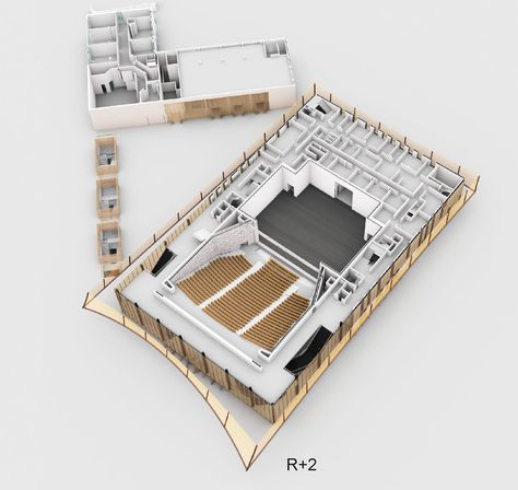 Gallery of Albi Grand Theater / Dominique Perrault Architecture - 45 Architecture Axonometric, Theatre Plan, Auditorium Plan, Mezzanine Floor Plan, Auditorium Architecture, Concept Board Architecture, Auditorium Design, Architecture Portfolio Layout, Theater Architecture