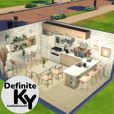 Functional in gameplay. Download from Patreon or EA gallery #DefiniteKY Sims 4 Houses Interior, Sims Rooms Ideas, Sims 4 Interior Design Ideas, Sims Kitchen, Sims 4 Interior, Sims Room, Sims 4 Loft, Casas The Sims Freeplay, House Sims 4