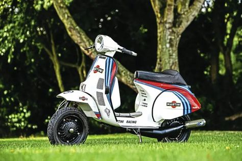 Scootering classics: Vespa 220LC Martini Street Racer - Scootering Magazine Vespa Martini, Street Racer, Classic Vespa, Lancia Delta, Rally Car, Water Pumps, Number One, Martini, Pumps