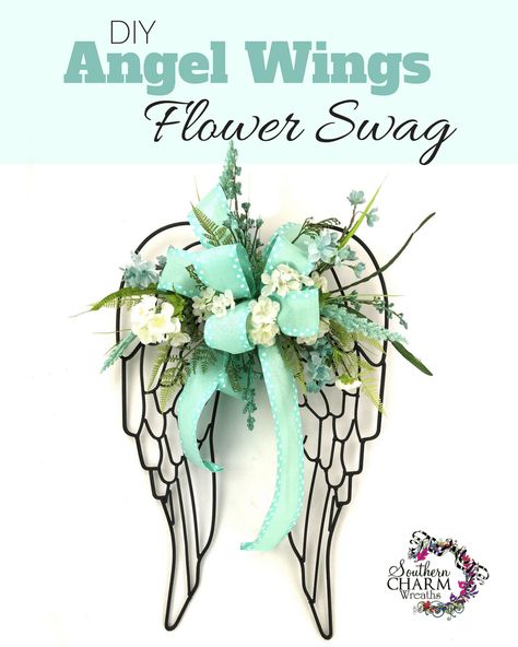 Angel Wings Flower, Flower Swag, Diy Angel Wings, Baby Dress Diy, Angel Wings Wall Decor, Diy Angels, Diy Wings, Grave Flowers, Angel Wings Wall