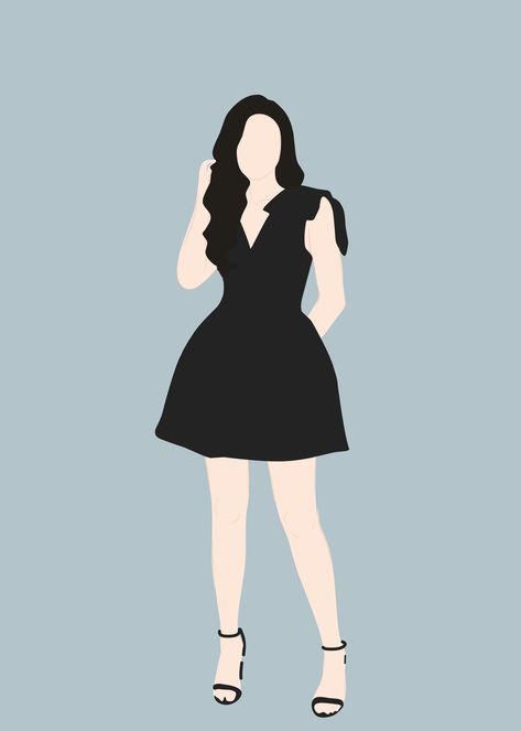 Vector Illustration People, Dress Vector, Digital Portrait Illustration, Minimal Painting, Cover Wattpad, Sketches Of People, Girly Wall Art, Sketches Dresses, Girl Illustration