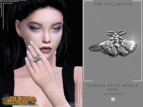 The Sims Resource - Grunge Moth Middle Ring Sims 4 Cc Goth, Moth Necklace, Goth Ring, Middle Finger Ring, Sims 1, Cc Finds, Sims 4 Cc, The Sims Resource, Sims Resource