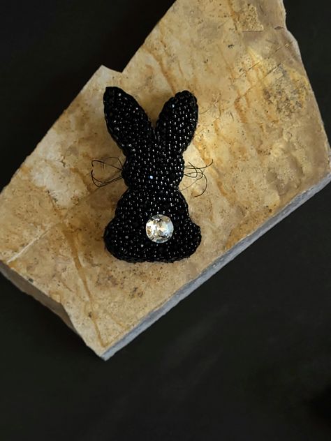 Elegant Brooch, Bunny Jewelry, Black Bunny, Unique Jewelry Gifts, Rhinestone Chain, Easter Bunny Rabbit, Animal Brooch, Bird Brooch, Fake Fur