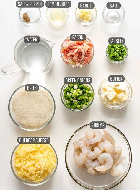 This southern style Shrimp and Grits are made with cheesy grits and seared shrimp then sautéed together with some fresh herbs and garlic. #shrimpandgrits #grits #shrimp #southernfood #recipe Pajama Brunch, Caribbean Gyal, Cheesy Shrimp And Grits, Charleston Shrimp And Grits, Grits Recipes, Creole Dishes, Dinner Date Recipes, Shrimp Grits Recipe, Seared Shrimp