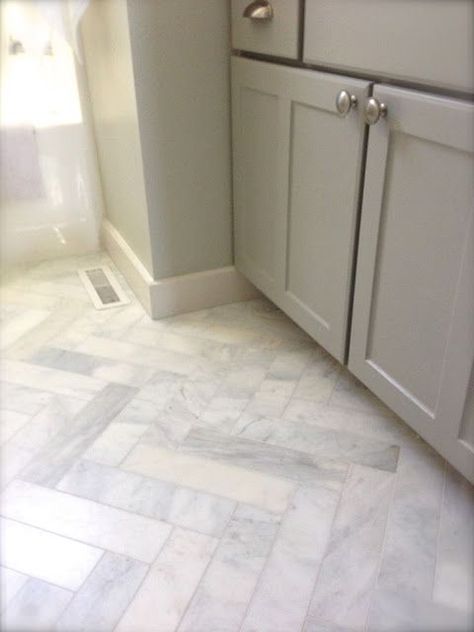 marble 3x12 herringbone floors. I think this is similar to what my floors will look like! 4x12 gray herringbone pattern!! Marble Bathroom Floors, Marble Bathroom Designs, Girl Bathroom, Marble Bathroom Floor, Bathroom Floors, Bath Renovation, Bad Inspiration, Herringbone Floor, Herringbone Tile