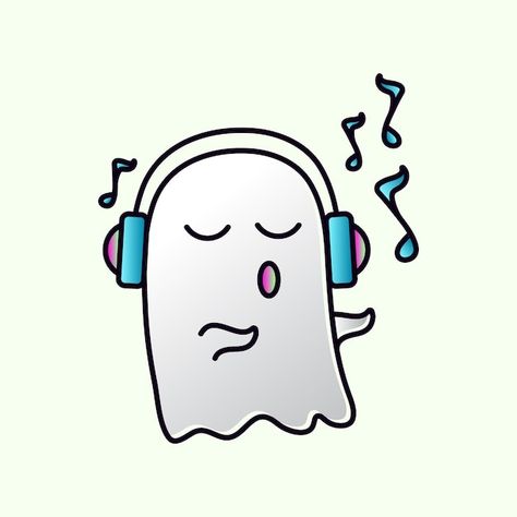 Ghost Headphones, Character With Headphones, Headphones Illustration, Ghost Character, Ghost Tattoo, Cute Ghost, Premium Vector, Graphic Resources, Tattoo Ideas