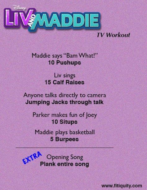 Liv And Maddie Workout Challenge, Liv And Maddie Tv Workout, Luv And Maddie Workout, Tv Shows Workout, Tv Show Workouts Disney, Jessie Workout Disney, Workouts While Watching Tv, Disney Workout Challenge, Liv And Maddie Workout