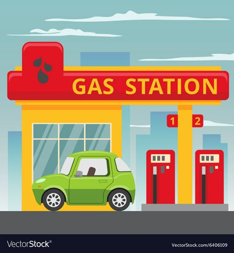 Gas Station Clipart, Petrol Pump Drawing, Gas Station Drawing, Gas Station Illustration, Gas Station Design, Community Project Ideas, Preschool Transportation Crafts, Malaysian Clothes, Watermelon Cartoon