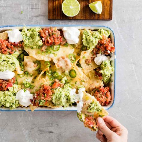 Cheesy Nachos with Refried Beans Nachos With Refried Beans, Creative Plating, Best Nacho Recipe, Chelsea Winter, Cooks Illustrated Recipes, Bean Nachos, Refried Bean, Cheesy Nachos, Refried Beans Recipe