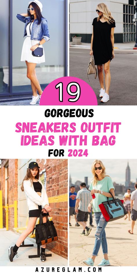 Make a fashion statement with our curated selection of 19 sneakers outfit ideas with bag for 2024. From casual Balenciaga pairings to stylish sets, our collection offers a variety of options to suit any taste. Whether you're hitting the town or running errands, our versatile sneakers and bags will keep you looking chic and on-trend. Explore now and upgrade your wardrobe effortlessly. Looks With Sneakers Outfits, Cream Sneakers Outfit, Outfit With Nike Shoes, Casual Running Errands Outfit, Colorful Sneakers Outfit, Outfit With Bag, Casual Outfits With Sneakers, Platform Sneakers Outfit, Bag Outfit Ideas