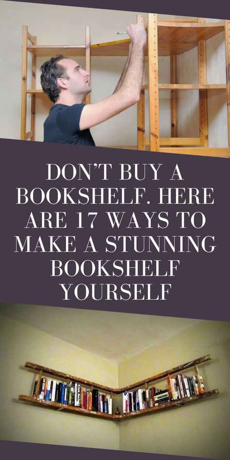 Bookshelf Top Of Wall, Cool Diy Bookshelves, Space Saver Bookshelf Ideas, Do It Yourself Bookshelves, Small Space Book Shelf Ideas, Bookshelf Building Ideas, Making Book Shelves Diy, Creative Diy Bookshelf Ideas, Diy Sturdy Bookshelf