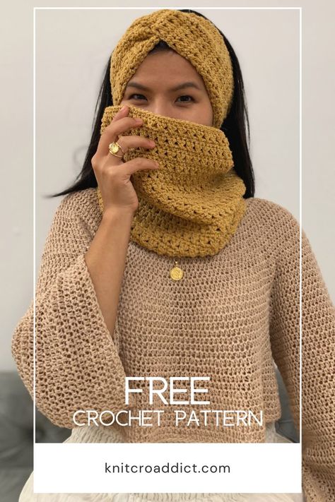 Free crochet headband and cowl pattern set with an easy step by step video tutorial. Great crochet gift ideas! Free Crochet Headband, Crochet Bow Pattern, Crochet Cowl Free Pattern, One Skein Crochet, Crochet Headband Pattern Free, Crochet Neck Warmer, Fall Crochet Patterns, Crochet Cowl Pattern, Crochet Hat Free