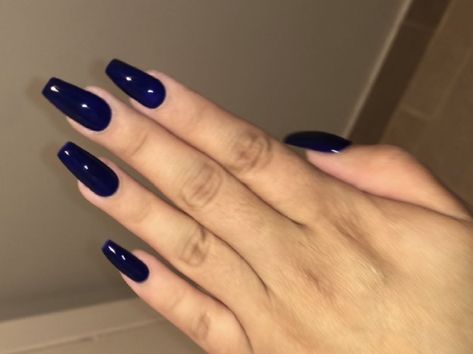 Nails Plain Blue Acrylic Nails Coffin, Solid Dark Nail Colors, Navy Blue Coffin Acrylics, Dark Cobalt Blue Nails, Dark Royal Blue Nails Acrylic, Cute Nails Acrylic Dark Blue, Blue Black Acrylic Nails, Dark Acrilyc Nails, Royal Navy Blue Nails