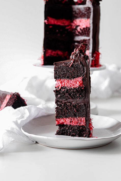 Chocolate Cherry Birthday Cake, Cherry Ripe Cake, Dark Chocolate Ganache, Glace Cherries, Layer Cake Recipes, Tall Cakes, Cake Cheesecake, Layered Cake, Red Food Coloring