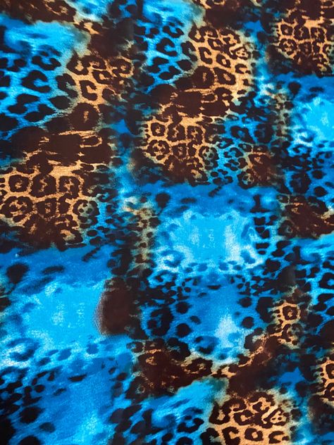 "New exotic leopard design teal/brown print on poly spandex medium weight 4-way stretch 58/60\" Sold by the YD. Ships worldwide from Los Angeles California USA. Content: 85% polyester; 15% spandex Perfect fabric for swimsuits, dance wear, activewear, dresses, tops, leggings and much more...." Cute Fabric Prints, Teal Cheetah Print, Activewear Dresses, Blue Cheetah Print, Leopard Print Background, Teal And Brown, Core Design, Leopard Print Fabric, Leopard Prints