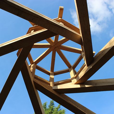 Reciprocal Roof, Lighting Architecture, Roofing Design, Timber Frame Joinery, Timber Frame Design, Outdoor Living Ideas, Timber Frame Construction, Timber Frames, Roof Construction