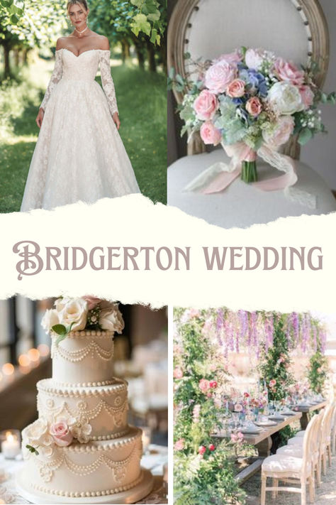 Design your Bridgerton themed wedding with this beautiful asthetic. To the elegant lace dress, to the beautiful colors of your wedding bouquet, start your wedding adventure with a Dimitra Designs Gown. Bridgerton Wedding Gown, Bridgerton Themed Wedding Dress, Bridgerton Wedding Theme, Bridgerton Wedding Dress, Bridgerton Themed Wedding, Bridgerton Wedding, Elegant Lace Dress, Elegant Wedding Dresses, Lady Whistledown