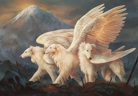 Mystical Animals, Dream Fantasy, Legends And Myths, Mythical Animal, Alien Concept, Canine Art, Cute Fantasy Creatures, Unicorn Art, Cat Artwork