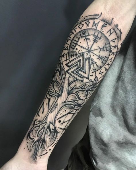 101 Best Nordic Tattoo Ideas You Have To See To Believe! - Outsons Men Feather Tattoo, Art Sleeve Tattoo, Nordic Tattoo Ideas, Jormungandr Tattoo, Nordic Tattoos, Viking Compass Tattoo, Celtic Sleeve Tattoos, Viking Tattoos For Men, Forearm Cover Up Tattoos