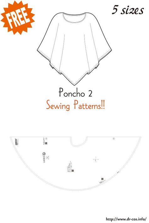 Fleece Poncho Pattern Kids, Fleece Poncho Pattern, How To Make A Poncho, Poncho Pattern Sewing, Mens Poncho, Japanese Sewing Patterns, Free Sewing Patterns, Japanese Sewing, Sew Ins