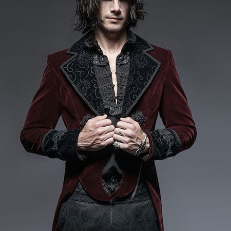 Steampunk Man, Red Tuxedo, Mode Steampunk, Steampunk Jacket, Tuxedo Coat, Gothic Jackets, Gothic Men, Gothic Vampire, Romantic Goth