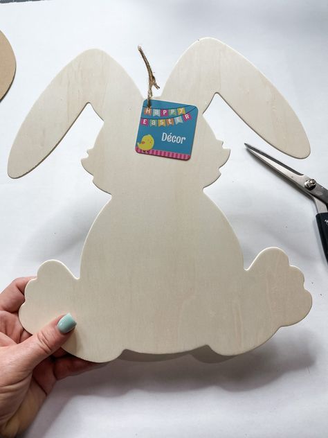 out)! Wooden Easter Bunny Diy, Wood Rabbits Diy, Diy Wooden Easter Decorations, Bunny Sign Diy, Easter Bunny Wood Cutout, Dollar Tree Wooden Bunny Crafts, Wooden Rabbits Diy Easter Bunny, Wood Bunny Cutouts, Wooden Bunny Painting Ideas