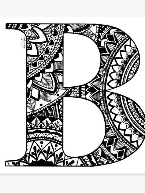 Mandala Letter B Canvas Print Doodle Art Letters, Doddle Art, Doodle Art Flowers, The Letter B, Easy Mandala Drawing, Mandala Art Therapy, Mandalas Painting, Doodle Art Drawing, Mandalas Drawing