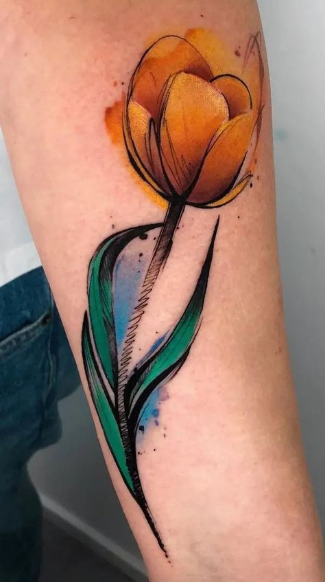 Flower Tattoos Meanings, Nature Tattoo Ideas, Colorful Flower Tattoo, Lilac Tattoo, Watercolor Tattoo Ideas, Cool Nature, Iris Tattoo, Tulip Tattoo, Feminine Tattoo Sleeves