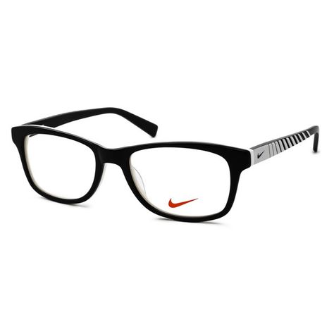 Nike 5509 010 Eyeglasses ($73) ❤ liked on Polyvore featuring accessories, eyewear, eyeglasses, black white, black and white glasses, acetate glasses, lens glasses, nike eyeglasses and nike Nike Glasses Frames, White Glasses, Acetate Glasses, White Black, Black White, Nike, Streetwear Brands, Black And White, Independent Design