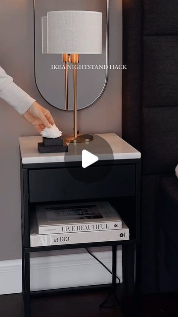 Vikhammer Nightstand Hack, Ikea Vikhammer Nightstand, Vikhammer Nightstand, Ikea Vikhammer, Nightstand Hack, Marble Nightstand, Home Aesthetics, Marble Board, Glam Room